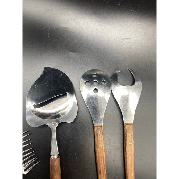 MCM Wood Handled Salad set, cheese Slicer/Server,5 cocktail‎ Forks Japan/Taiwan - Picture 8 of 10